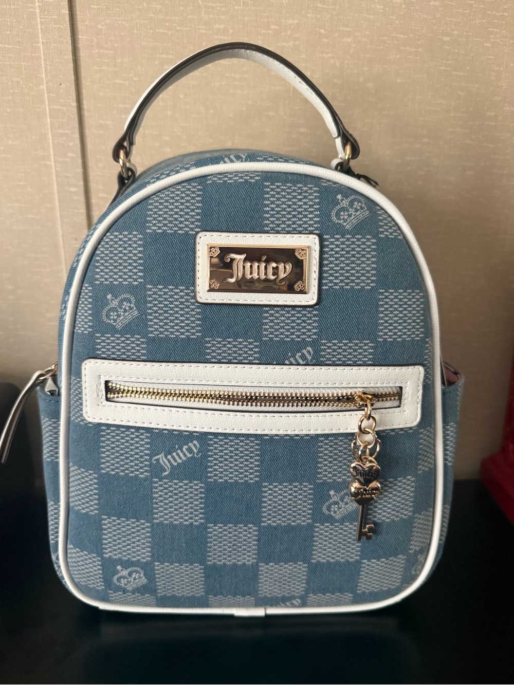 •Miss Independent• Juicy Couture Mini Backpack Blue Denim Checkered - Picture 2 of 6